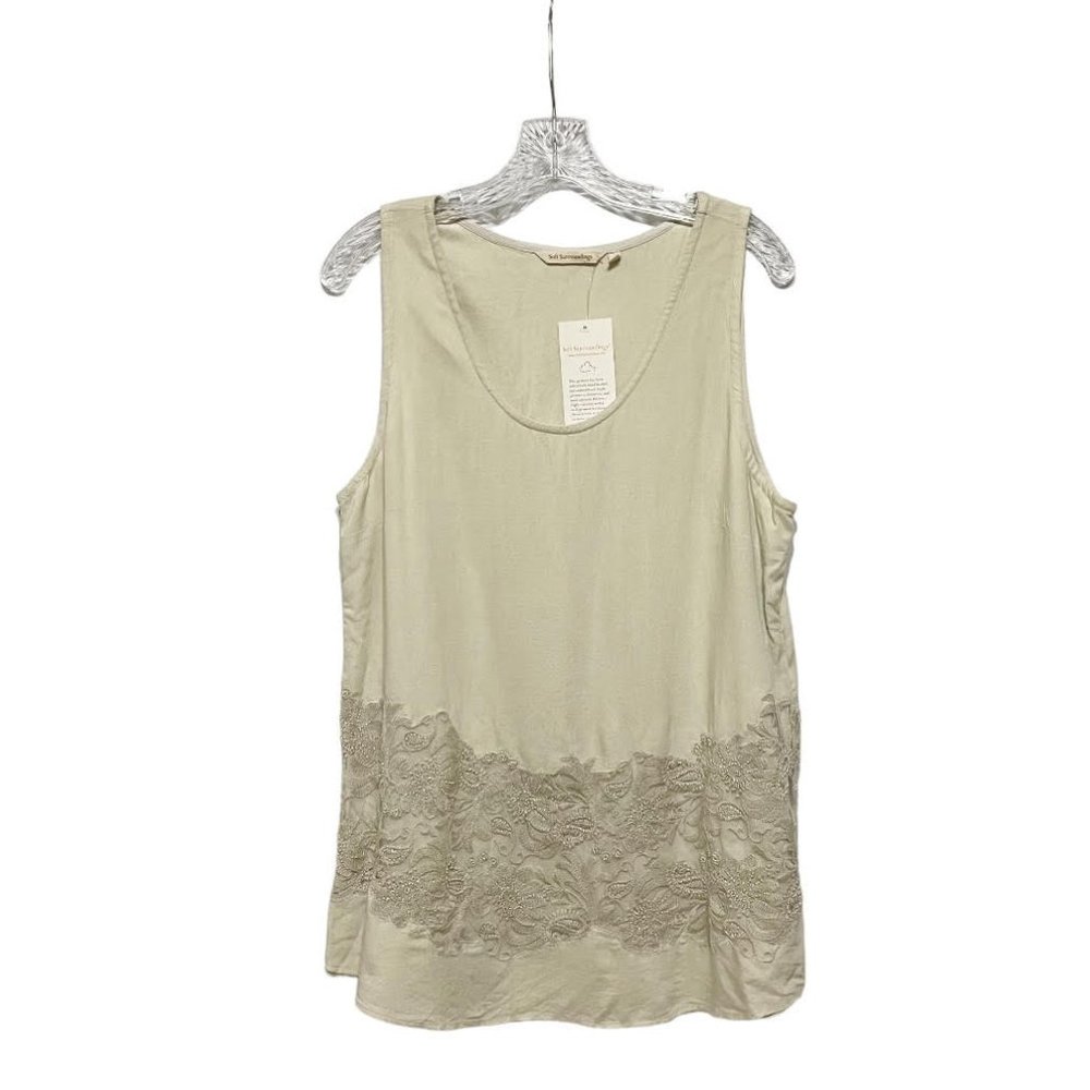 Soft Surroundings Medium Emmaline Beige Embroidered Beaded Tunic Tank NWT